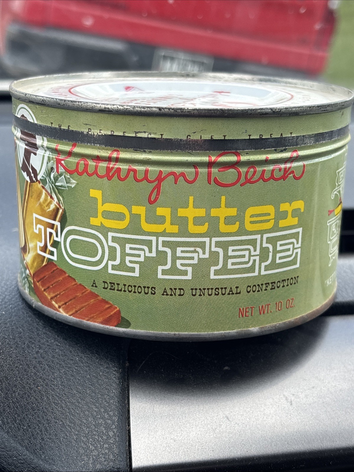 60s Vintage Kathryn Beich Butter TOFFEE Candy Graphic Tin 5×3”
