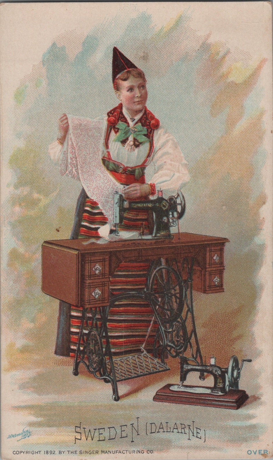 c1892 Singer Manufacturing Co. Sewing Trade Card SWEDEN Costumes of All Nations