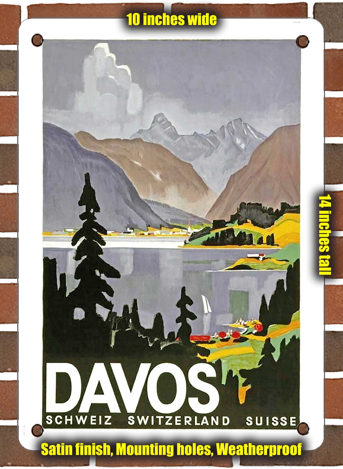 Metal Sign – 1932 Davos, Switzerland (Suisse) – 10×14 Inches
