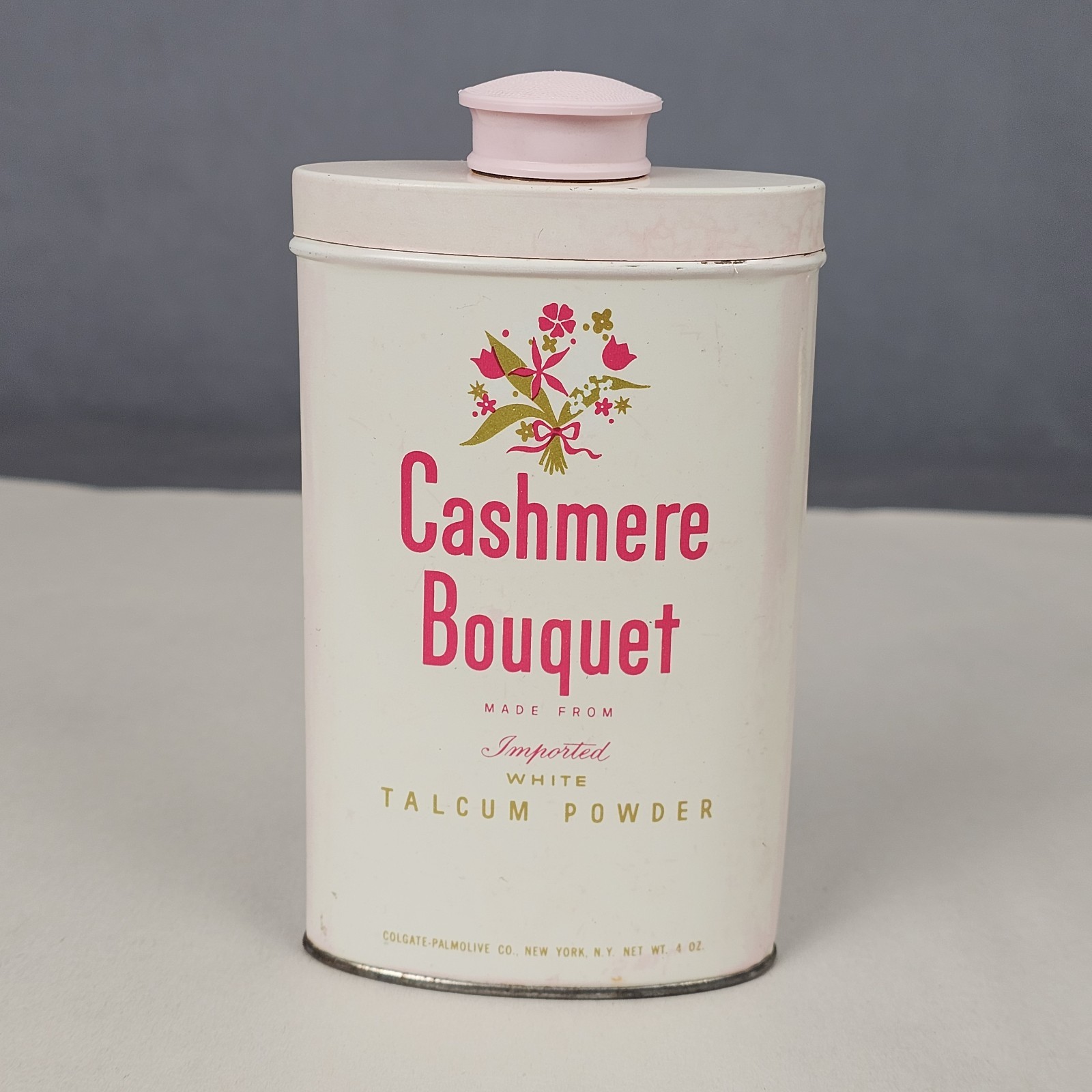 Vintage Tin Can Cashmere Bouquet Talcum Powder, has atleat 1/2 contents