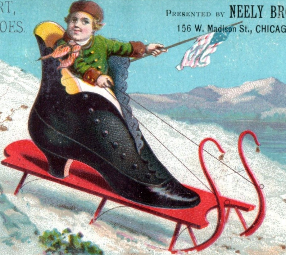 1880s Edwin C. Burt Neely Bros. Chicago Boy Giant Boot-Sled U.S. Flag F189