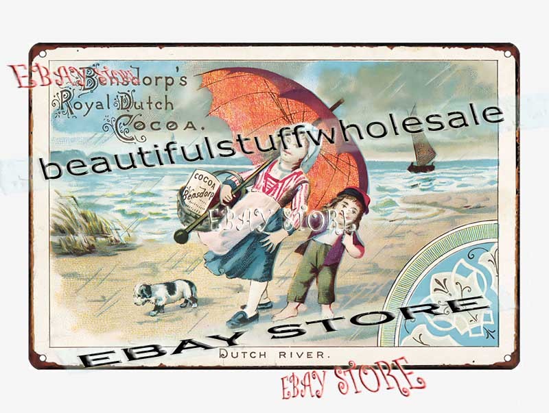 1880s Royal Dutch Cocoa River Scene Poster Tin Sign auto shop decor