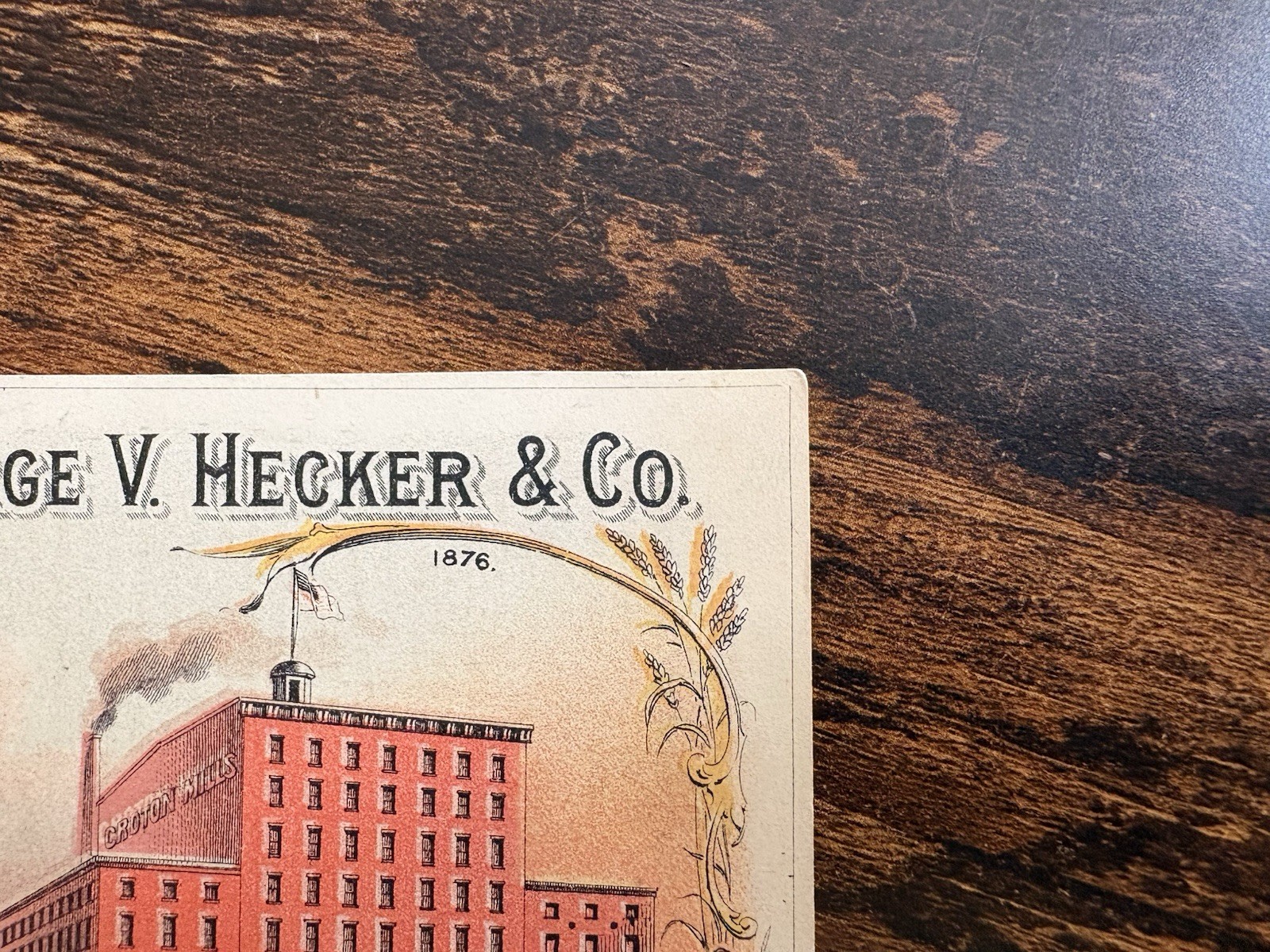 Circa 1880s George Hecker Croton Flour Mills Factory Scene Trade Card, New York