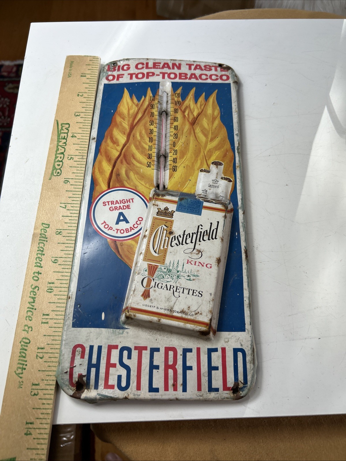 Vintage CHESTERFIELD “ Big Clean Taste” Thermometer 1950s 60s Decor