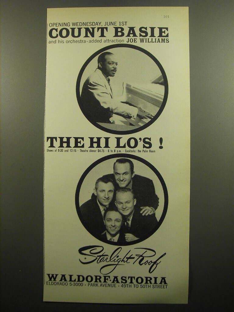 1960 Waldorf-Astoria Hotel Ad – Opening Wednesday, June 1st Count Basie