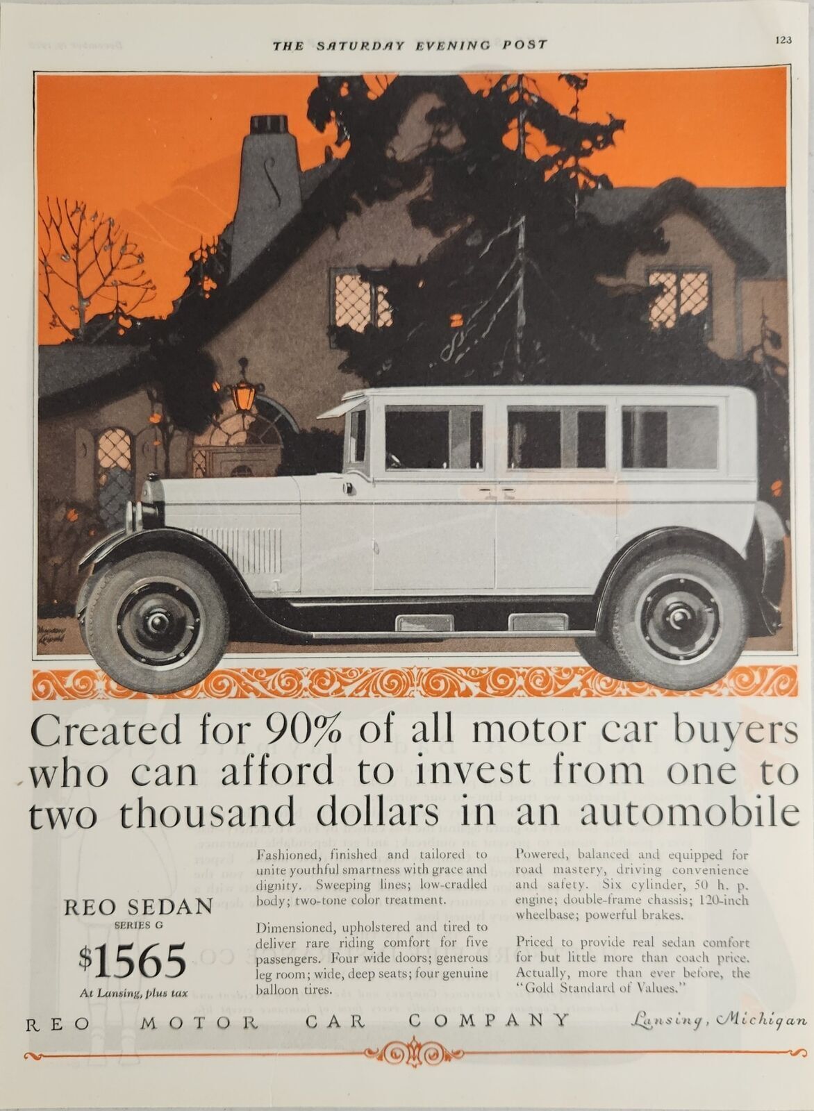 1925 Print Ad REO Sedan Series G 4-Door REO Motor Car Co Lansing,Michigan