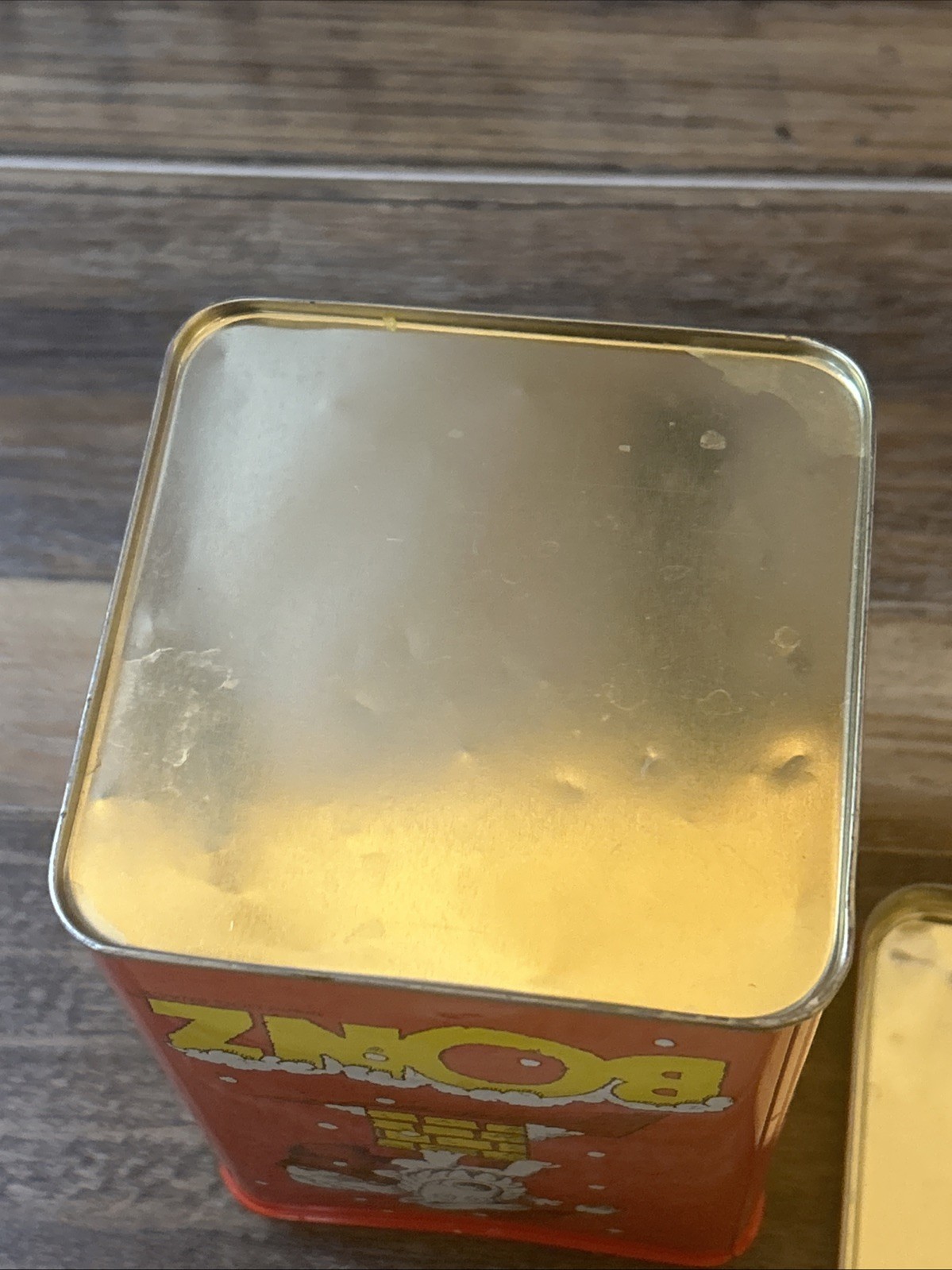 Vintage Bonz 1986 Ralston Purina Dog Treat Tin Dental Treats Vet Decor Patina