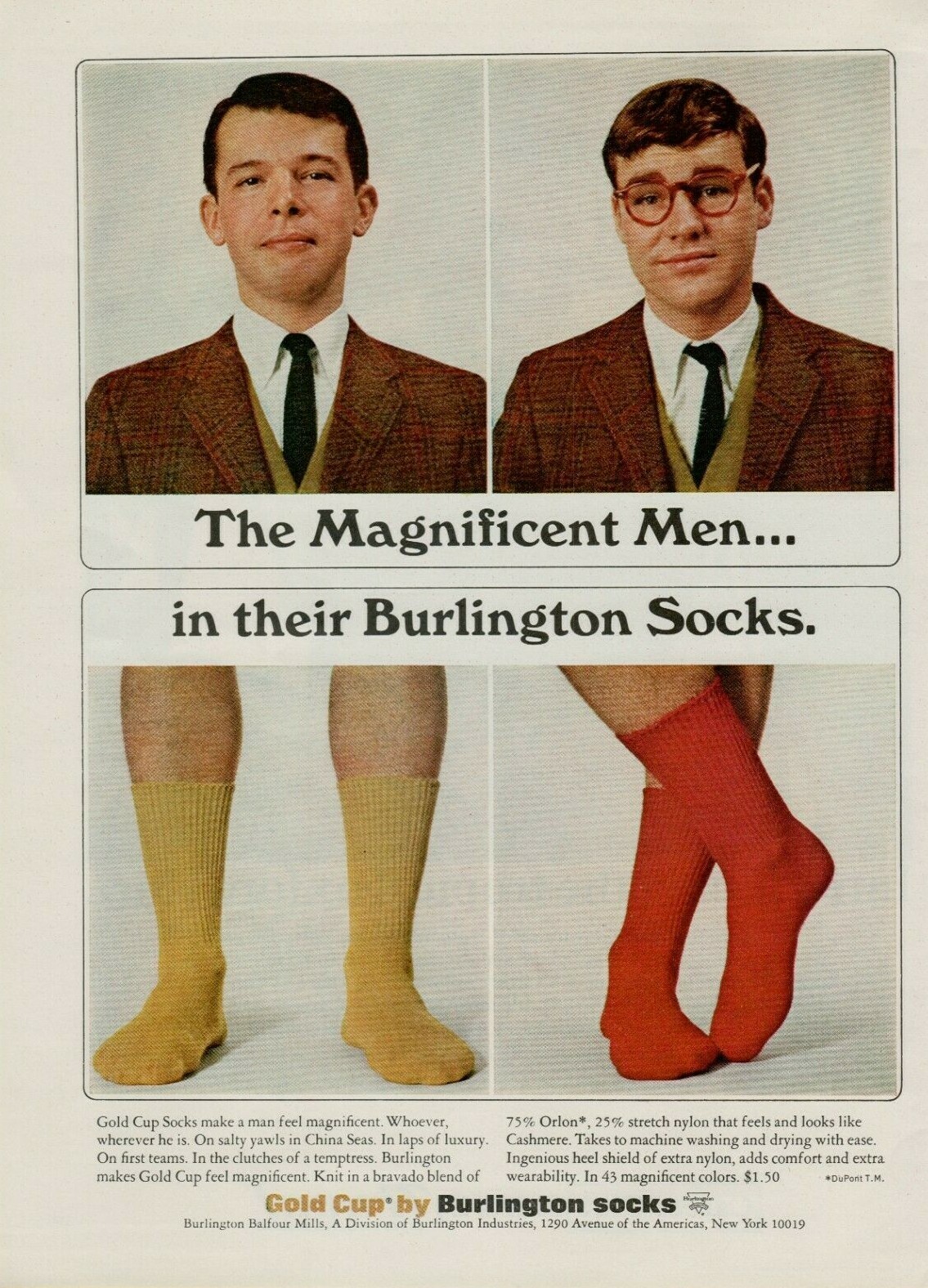 1966 Burlington Gold Cup Socks Magnificent Men Yellow Orange Vintage Print Ad