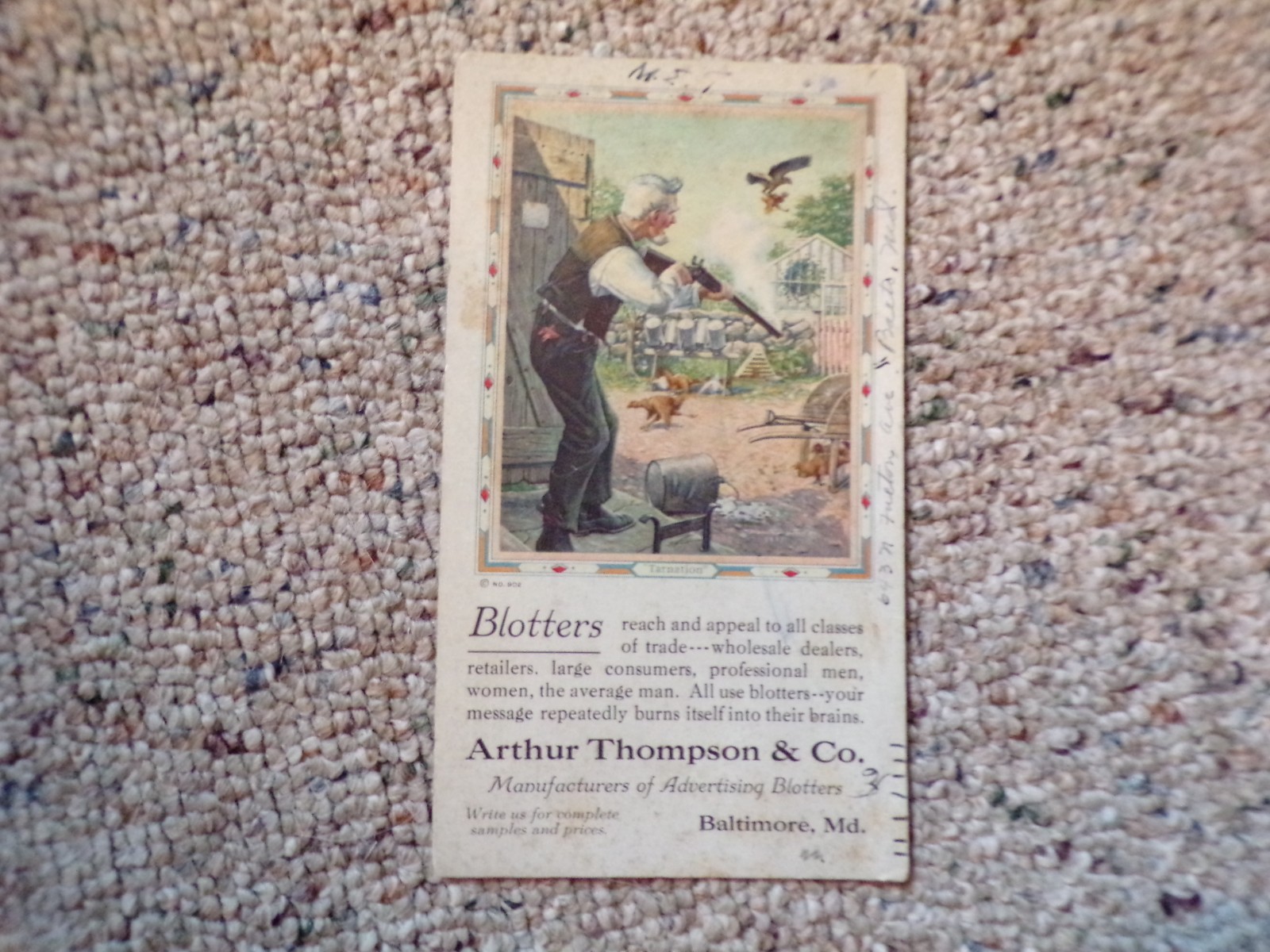 Arthur Thompson & Co Baltimore MD Advertising Blotters Vintg Blotter Farmer Gun