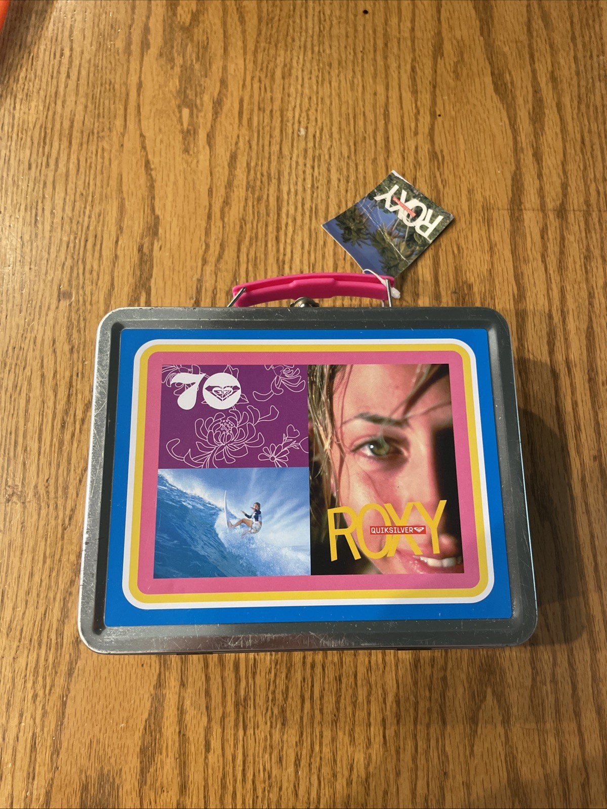 Vintage RARE Roxy Quiksilver Metal Lunchbox Tin With Lid 7.5×6×3 With Tag