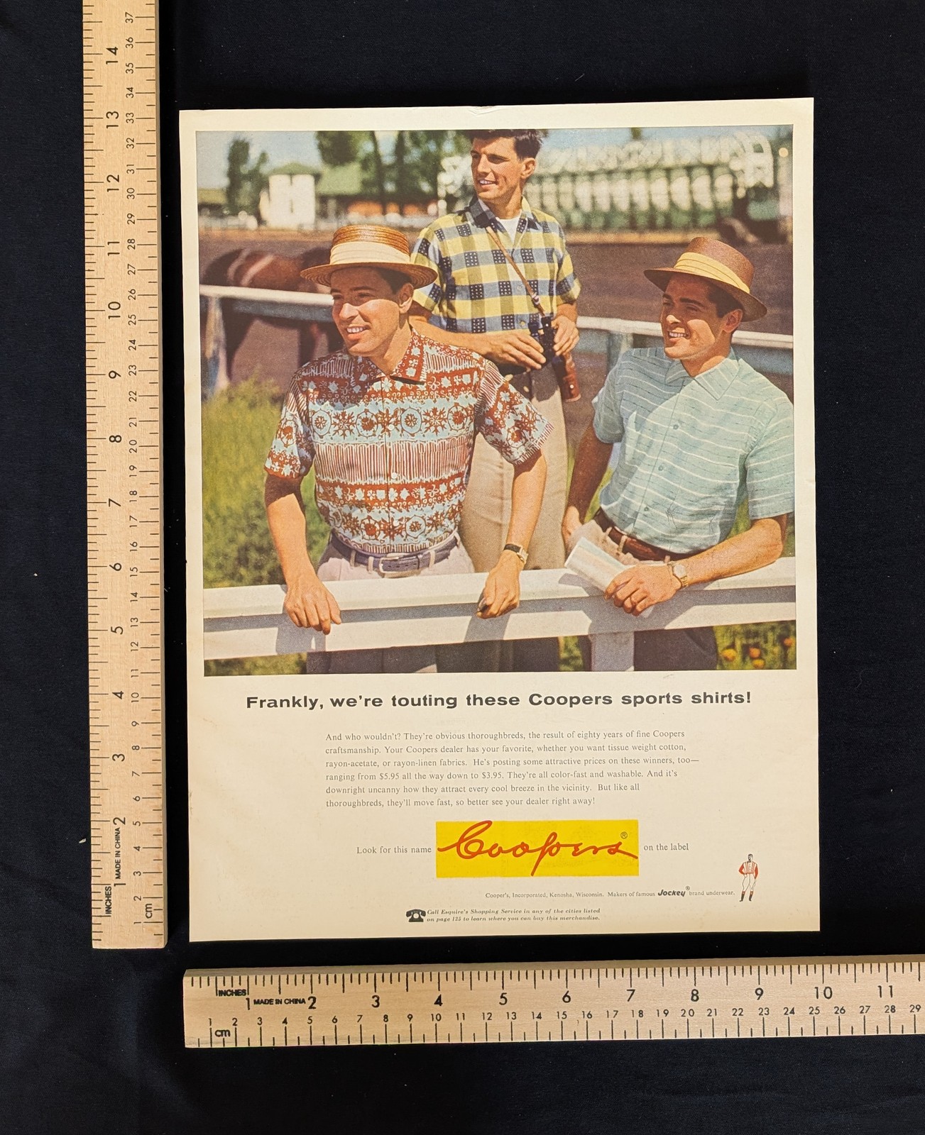 Vintage 1956 Coopers Sports Shirts Color Print Ad Full Page 1950s Original Retro