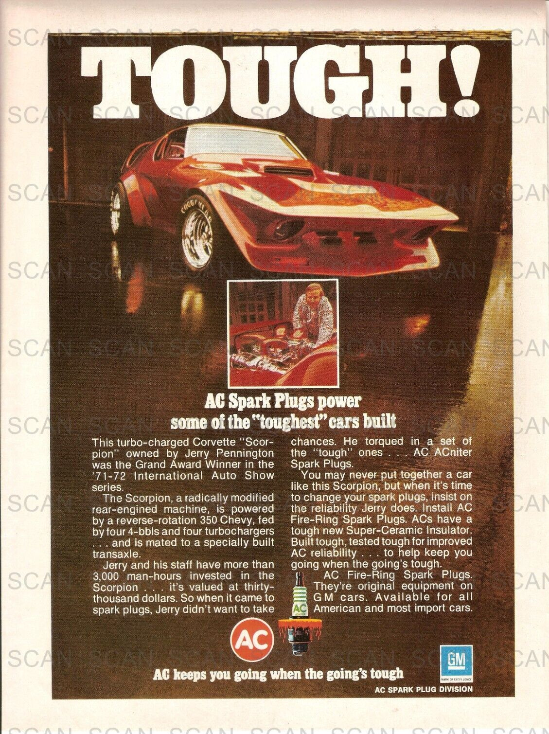 1973 AC Delco Spark Plugs Vintage Magazine Ad TOUGH! Corvette “Scorpion”