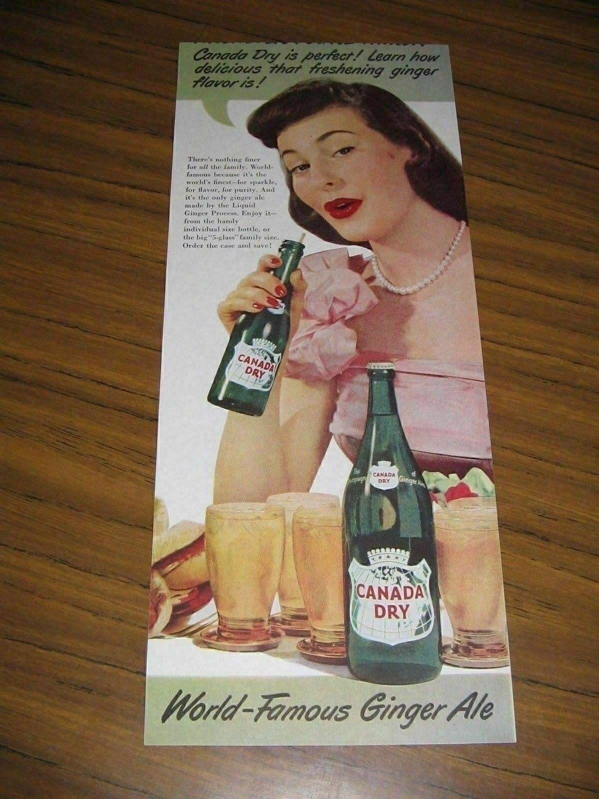 1949 Print Ad Canada Dry Ginger Ale Pretty Lady Drinks with Straw from Bottle