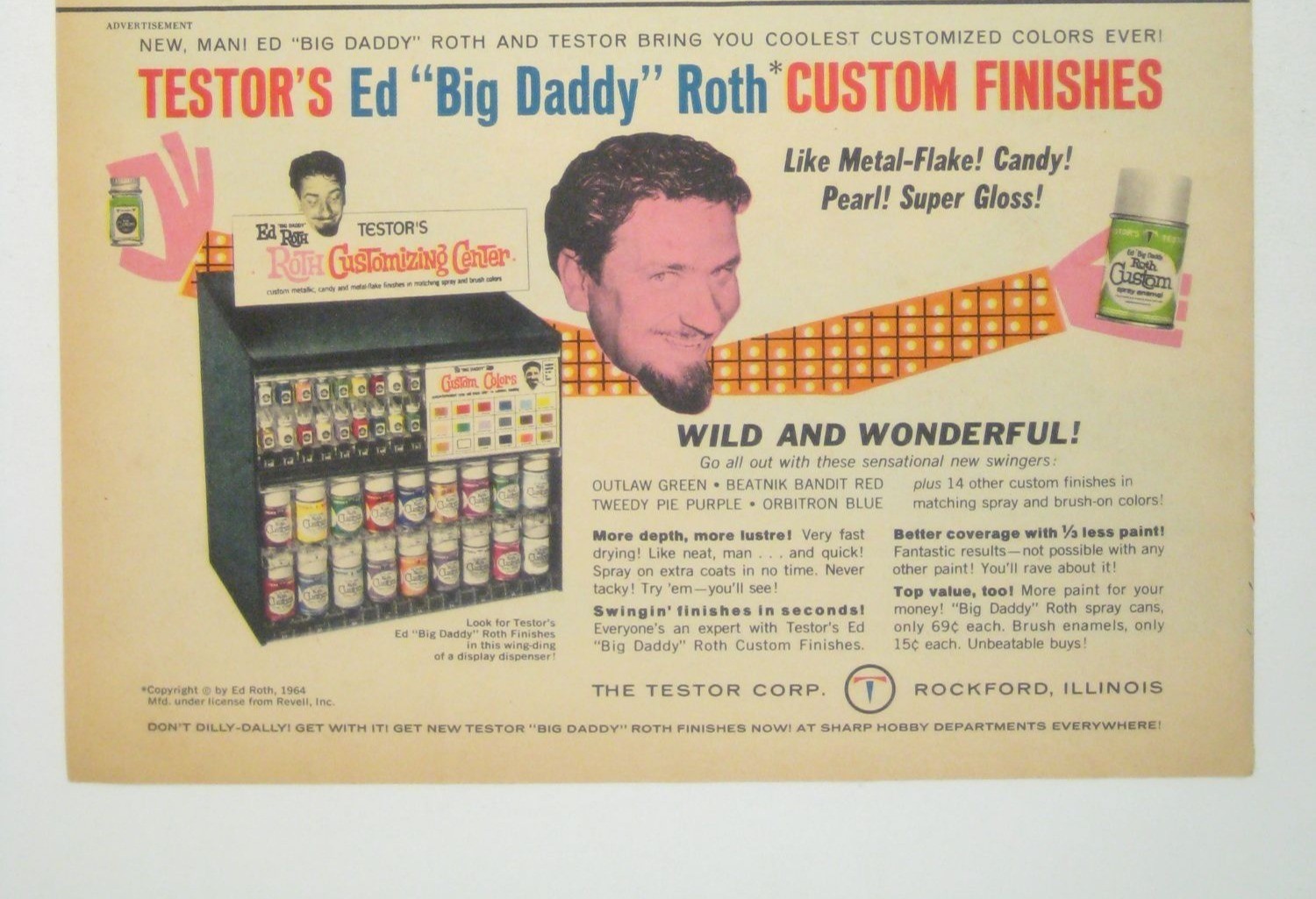 Testors Ed Big Daddy Roth Custom Finishes Print Ad 1965