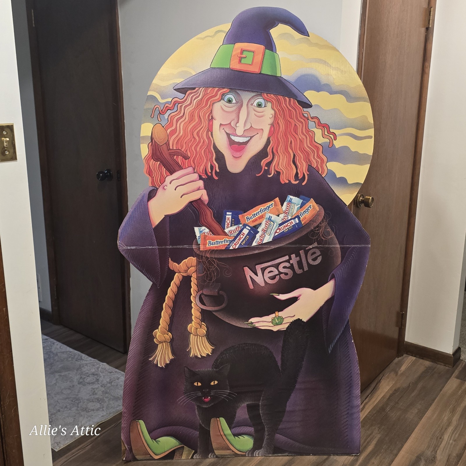 Vintage Halloween Witch Store Advertisement Sign Display Decor Nestle Diecut 6′