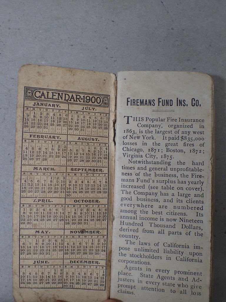 Antique 1898 & 1900 Rare Firemen’s Insurance Company Memo Calendar Pocket Books