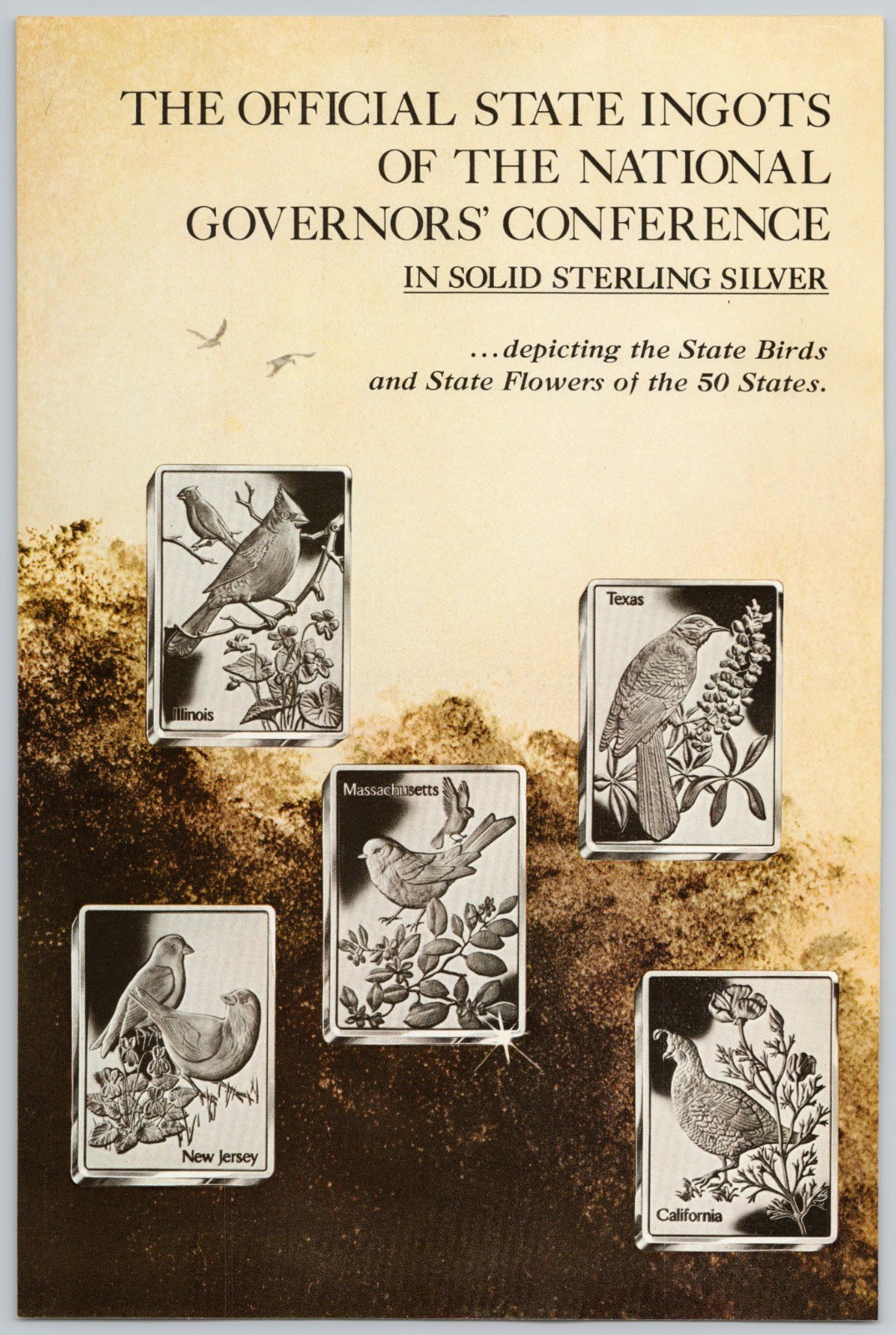 1974 Franklin Mint State Ingots 3-Page Vintage Print Ad: State Flowers & Birds
