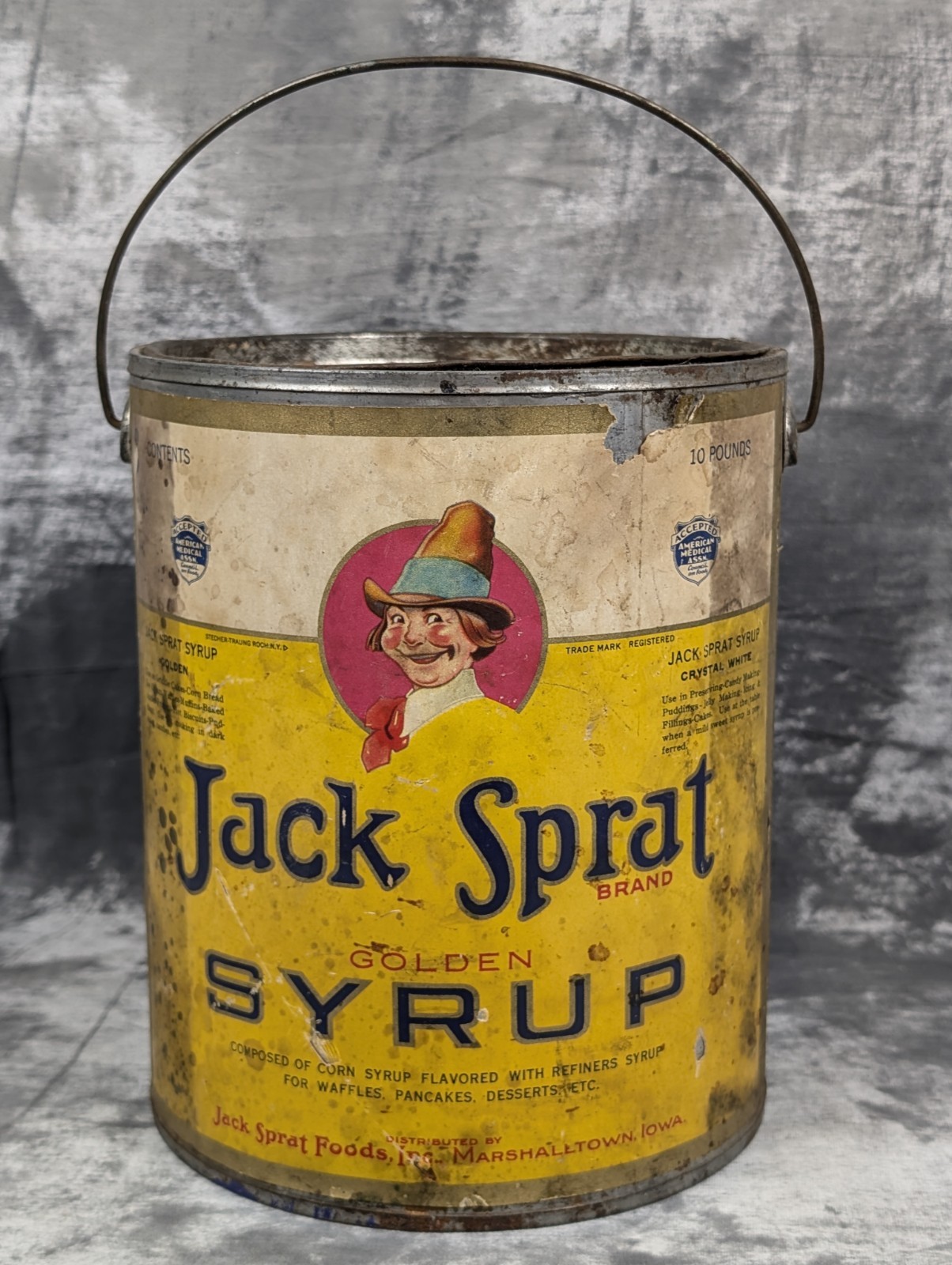 Jack Sprat Golden Syrup 10 lbs Tin Empty Marshalltown Iowa Portrait Vintage