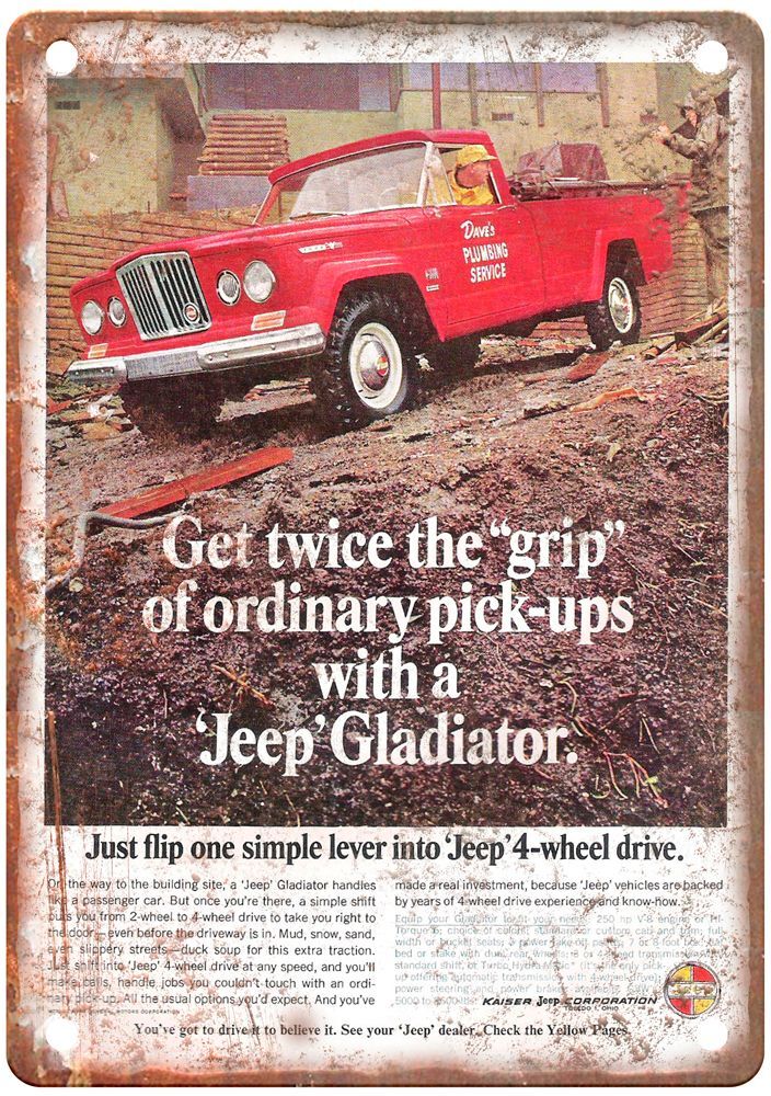 Vintage Auto Ad 1966 Jeep Gladiator Pickup Ad Reproduction Metal Sign A1719