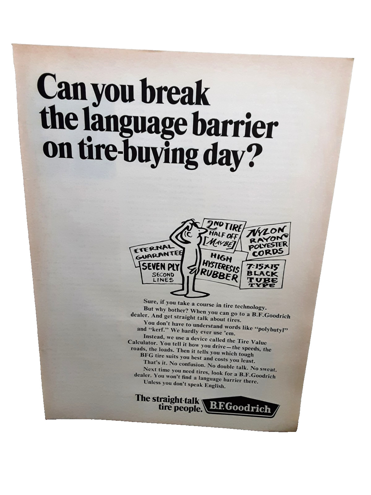 1966 B.F. Goodrich Tires Vintage Print Ad Straight Talk Tire People