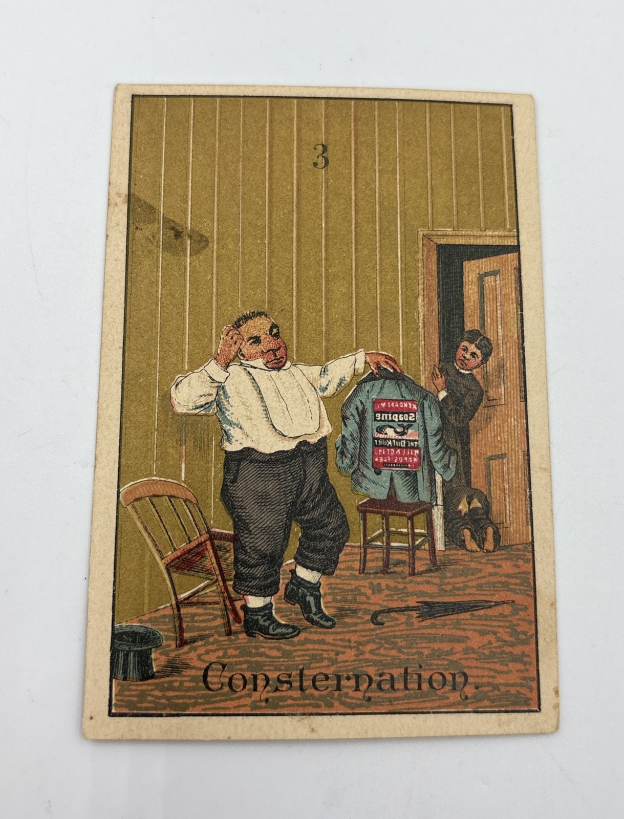 Soapine trade card – Consternation – Kendall Mfg. Co. Providence RI