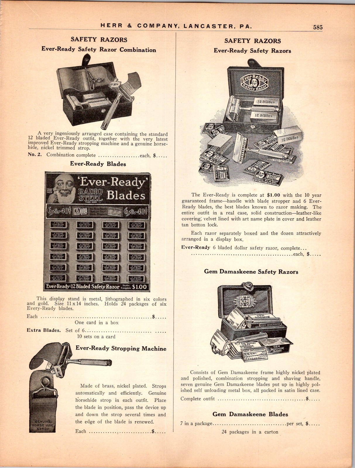 1910s Ever-Ready Gem Safety Razor Blades Stropping Machine Print Ad Catalog Page