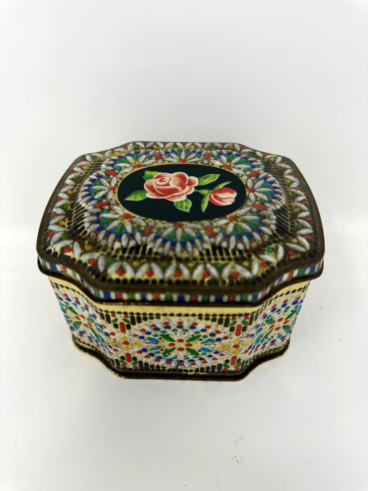 Vintage George W Horner Candy Toffee Tin Embossed Hinged England Gold Black Rose