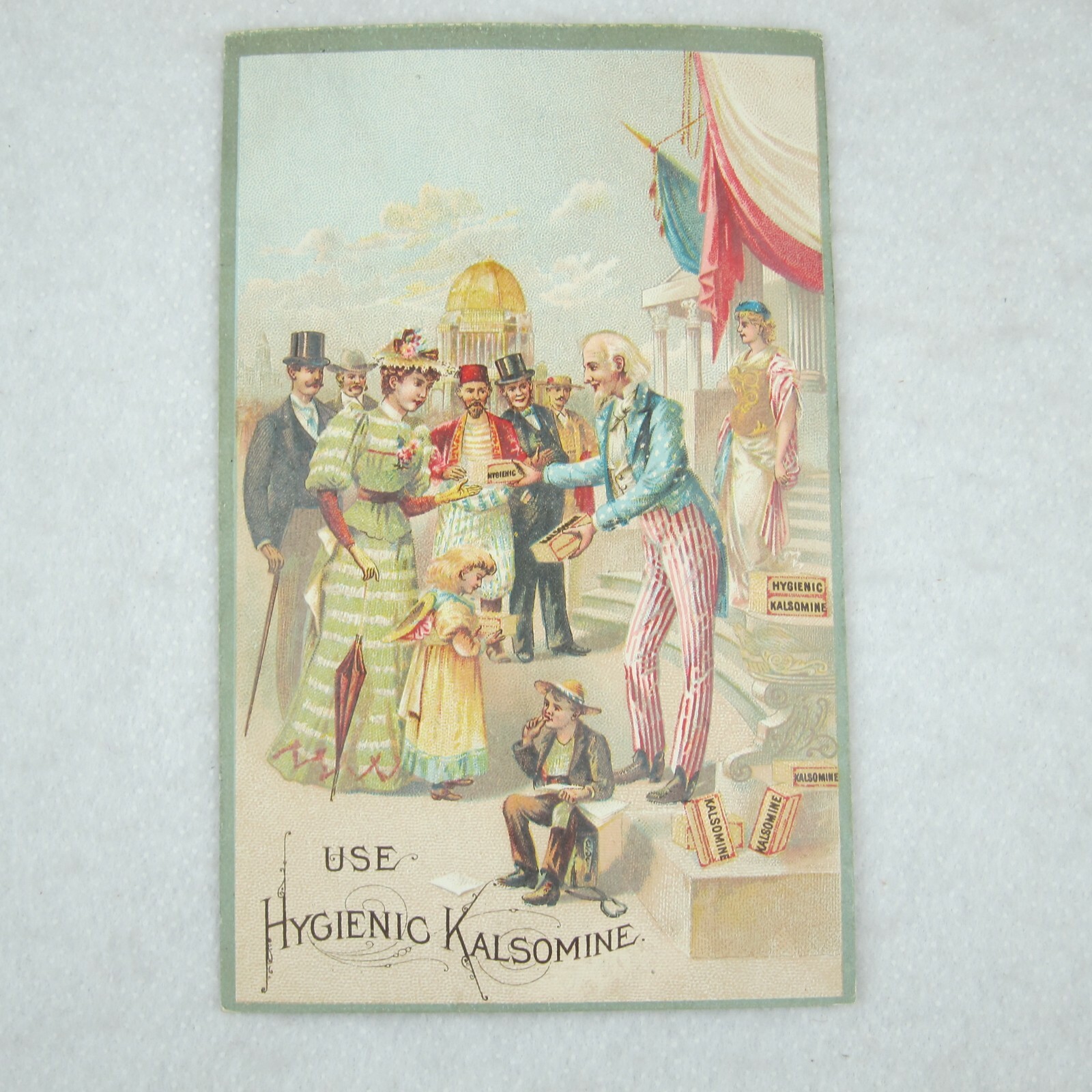 Antique Victorian Trade Card Kalsomine Paint Uncle Sam 1893 World Columbian Expo