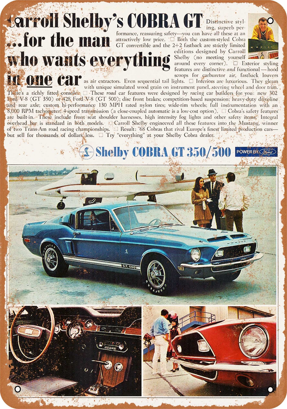 Metal Sign – 1968 Ford Mustang Shelby Cobra GT 350/500 – Vintage Look R