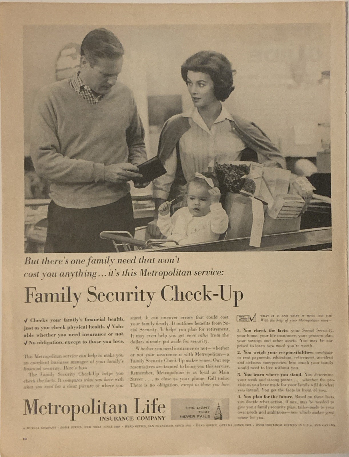 1963 Met Metropolitan Life PRINT AD Grocery Store VTG 1960s Family Security