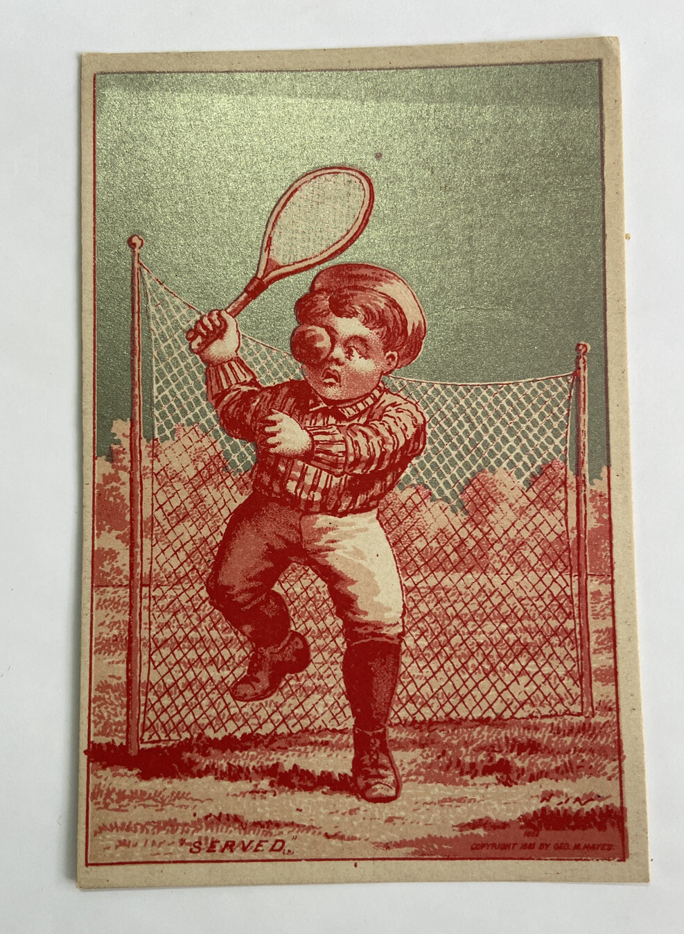 1880s Victorian Trade Card “Served” Tennis Sports Davis&Co Tarrytown NY A323