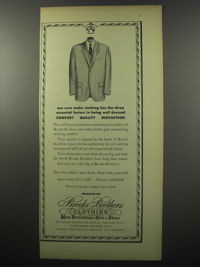 1955 Brooks Brothers Clothing Ad – Our own make clothing