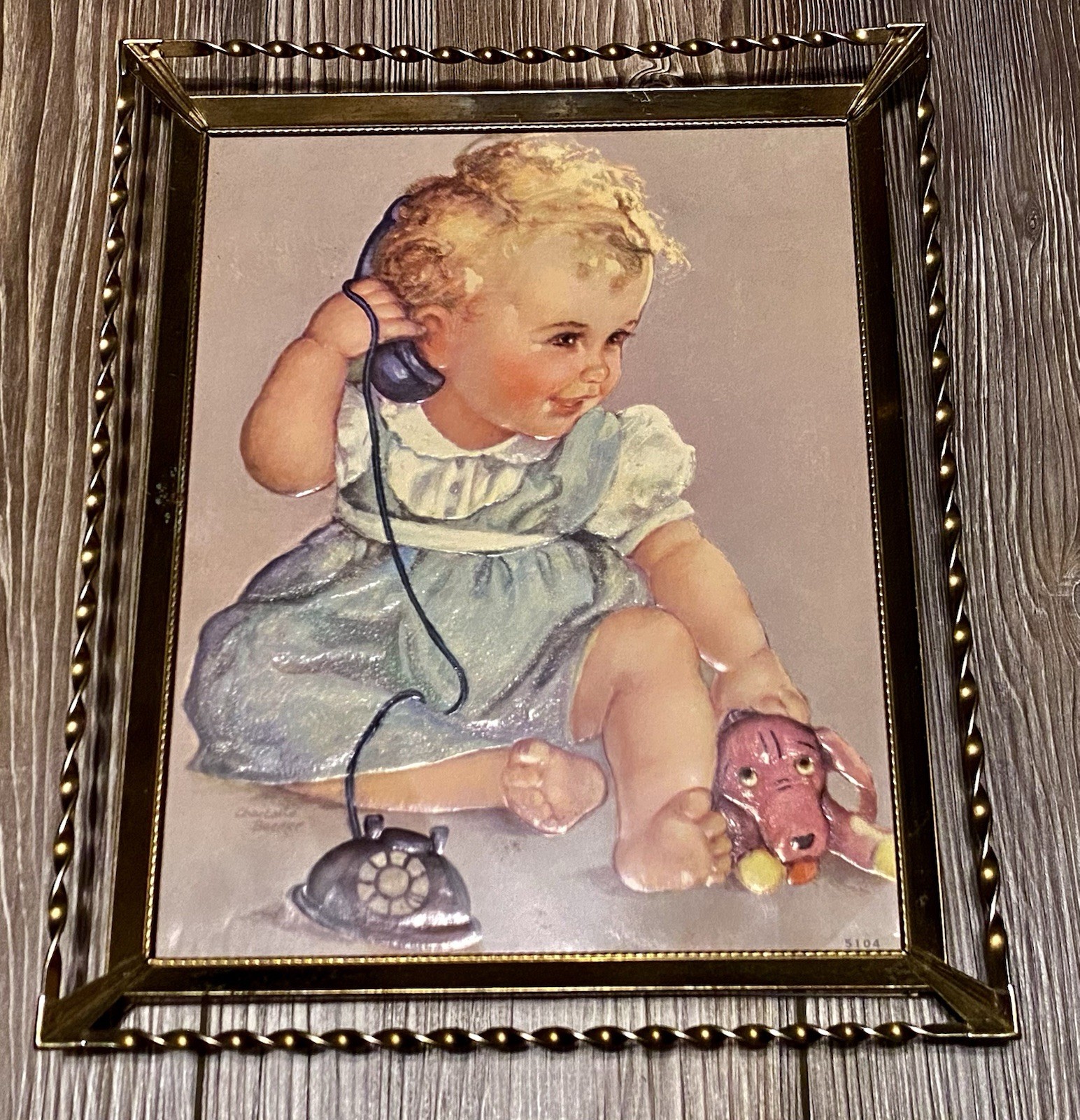 Vintage Charlotte Becker Embossed 8×10 Calendar Cover “On The Phone” Vtg Frame