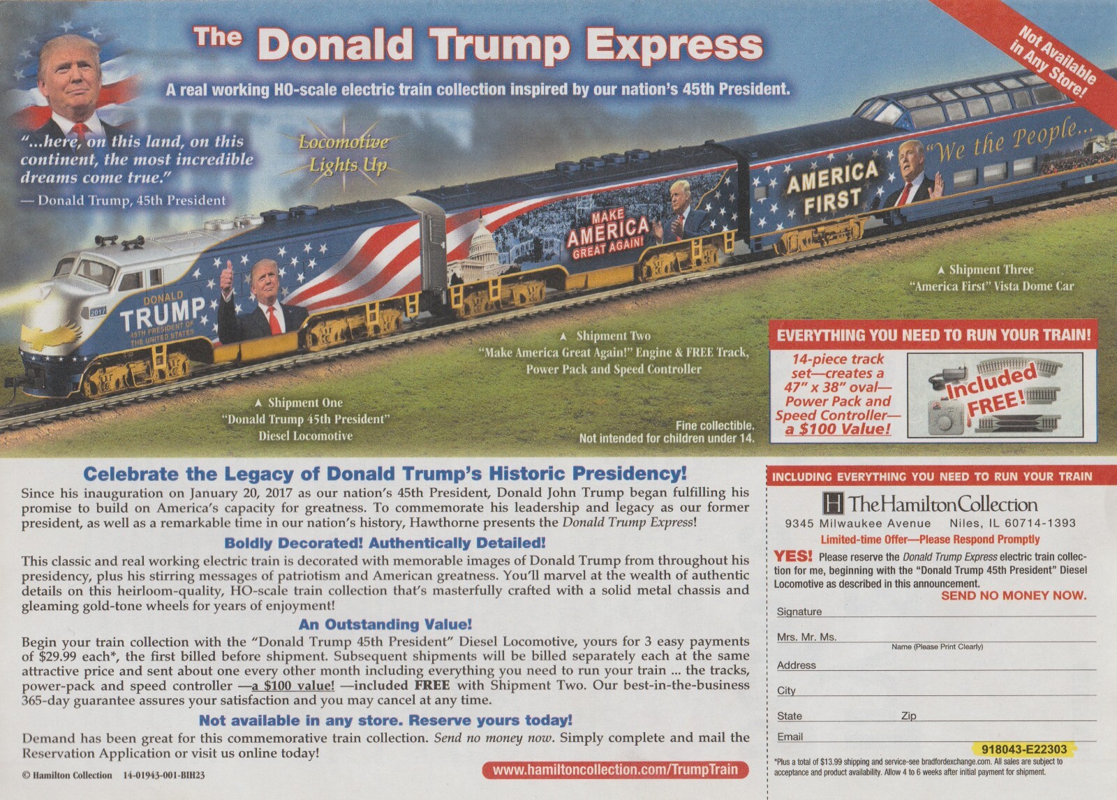 2023 The Hamilton Collection -“Donald Trump Express” Train – Print Ad Order Form