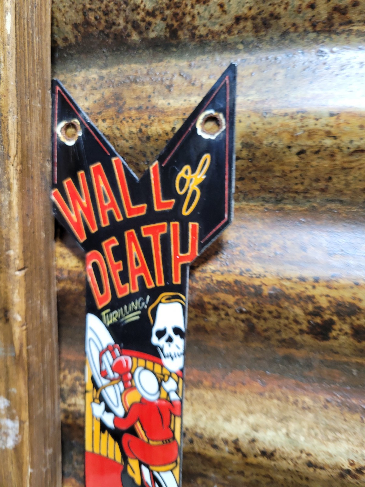 VINTAGE WALL OF DEATH PORCELAIN SIGN RARE OLD HELL ON WHEELS MOTORCYCLE SHOW