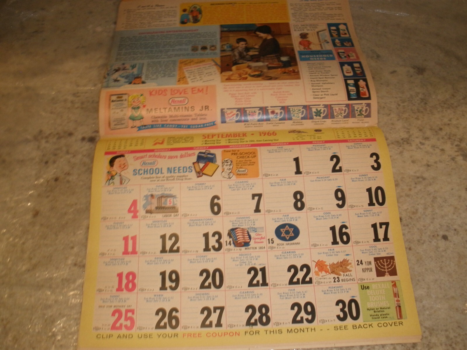 1966 REXALL DRUG STORE ALL SEASON’S GREETINGS WEATHER CHART CALENDAR (D7)