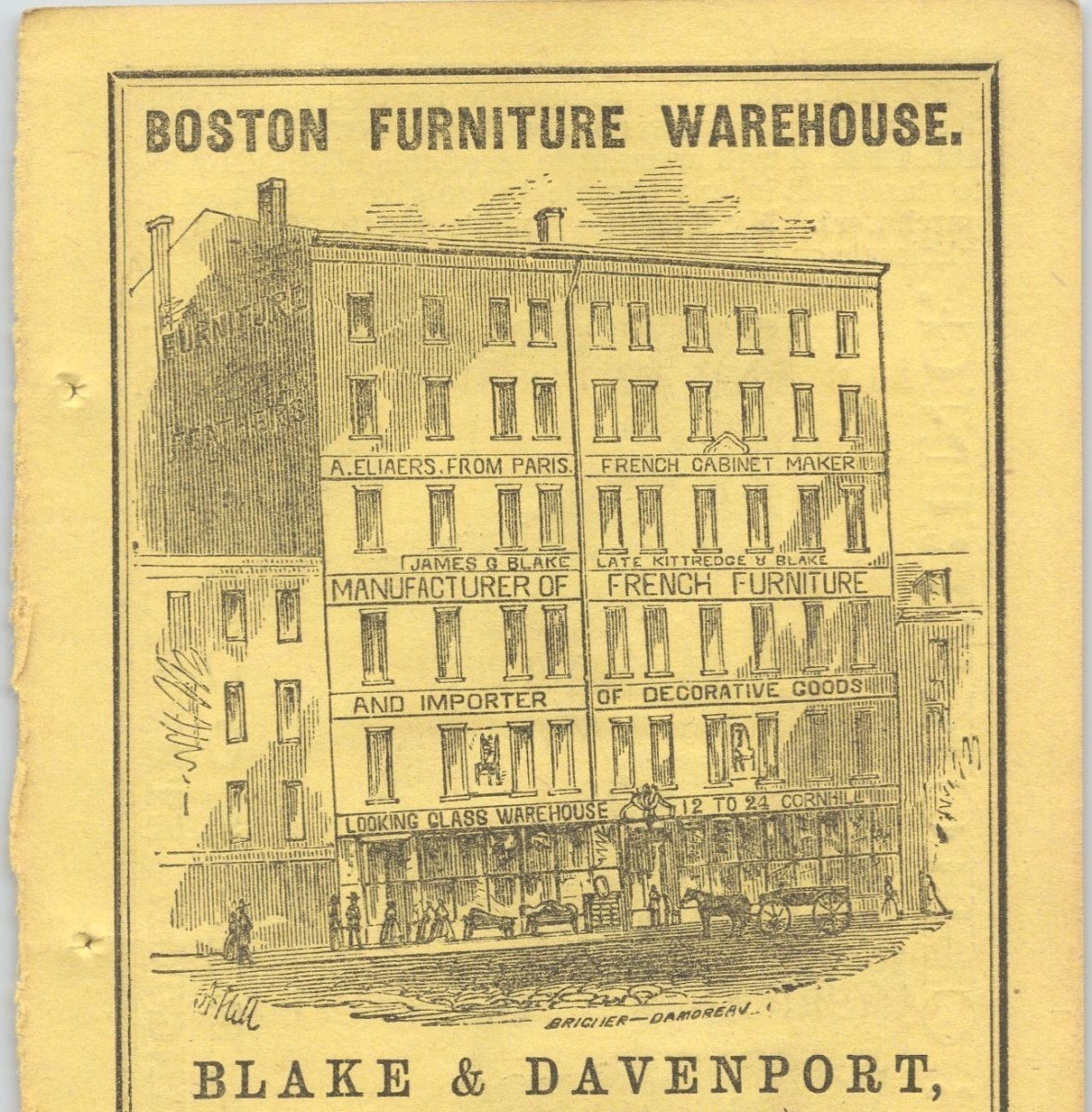 BOSTON Furniture Warehouse Boston, MA Original 1859 Antebellum Print Ad
