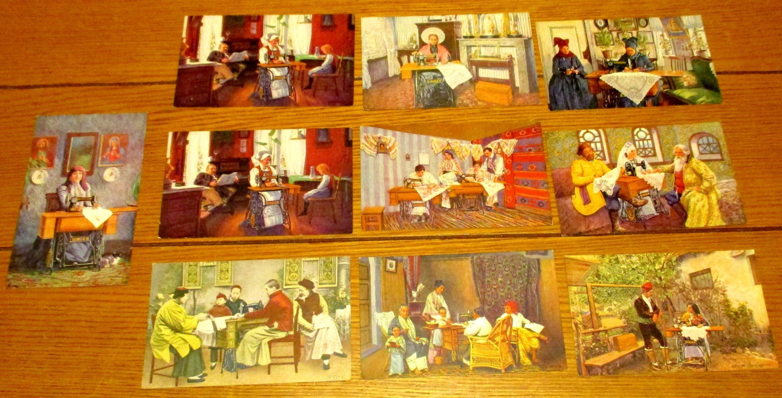 Vintage Singer Sewing Machine Color Advertising Cards (10) W/No. 66-1 & 127-3