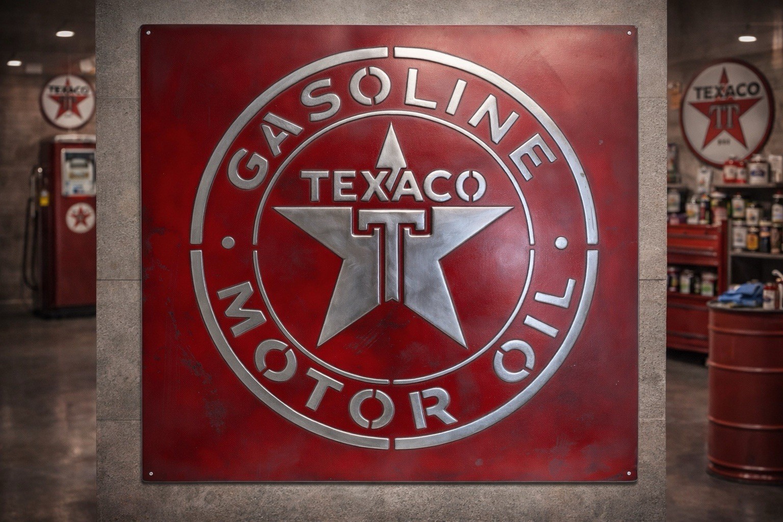 Texaco Garage Sign Hand Cast Aluminum Relief Metal Wall Art 20×24