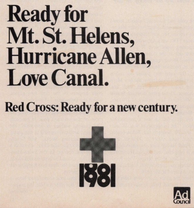 1982 Vintage Print Ad Ready for St. Helens Hurricane Allen Love Canal Red Cross