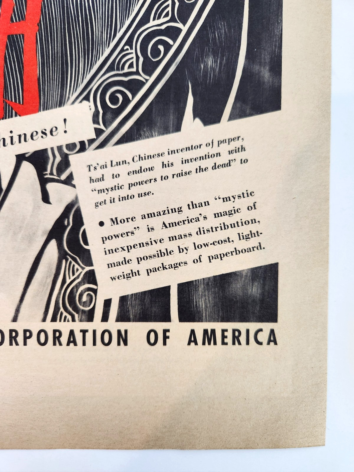 Ts’ai Lun Paper Inventor China Container Corporation Vintage 1941 Magazine Print