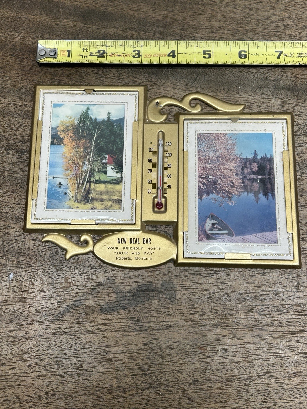 Vtg Advertising Thermometer Pictures ~5″ X7-1/4″ ~NEW DEAL BAR ~Roberts, Montana