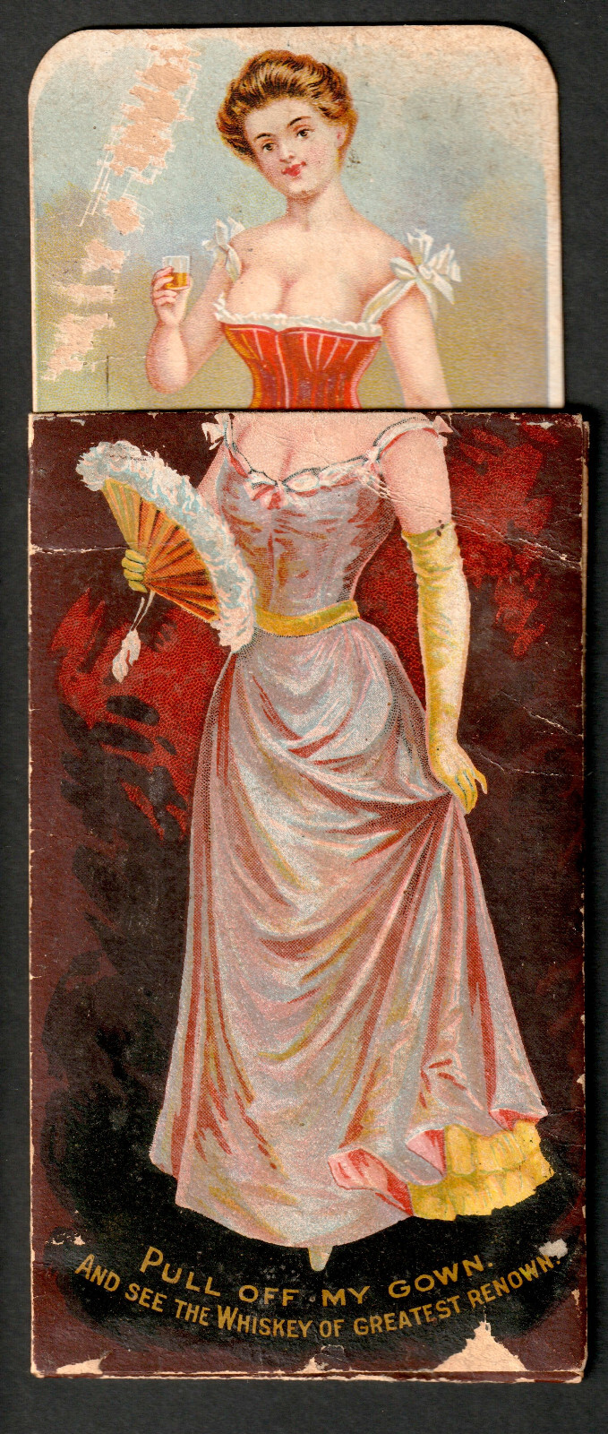 Harper Whiskey 1900 Pull of My Gown Lady Trade Card Hull Risque Novelty SR.A.HW