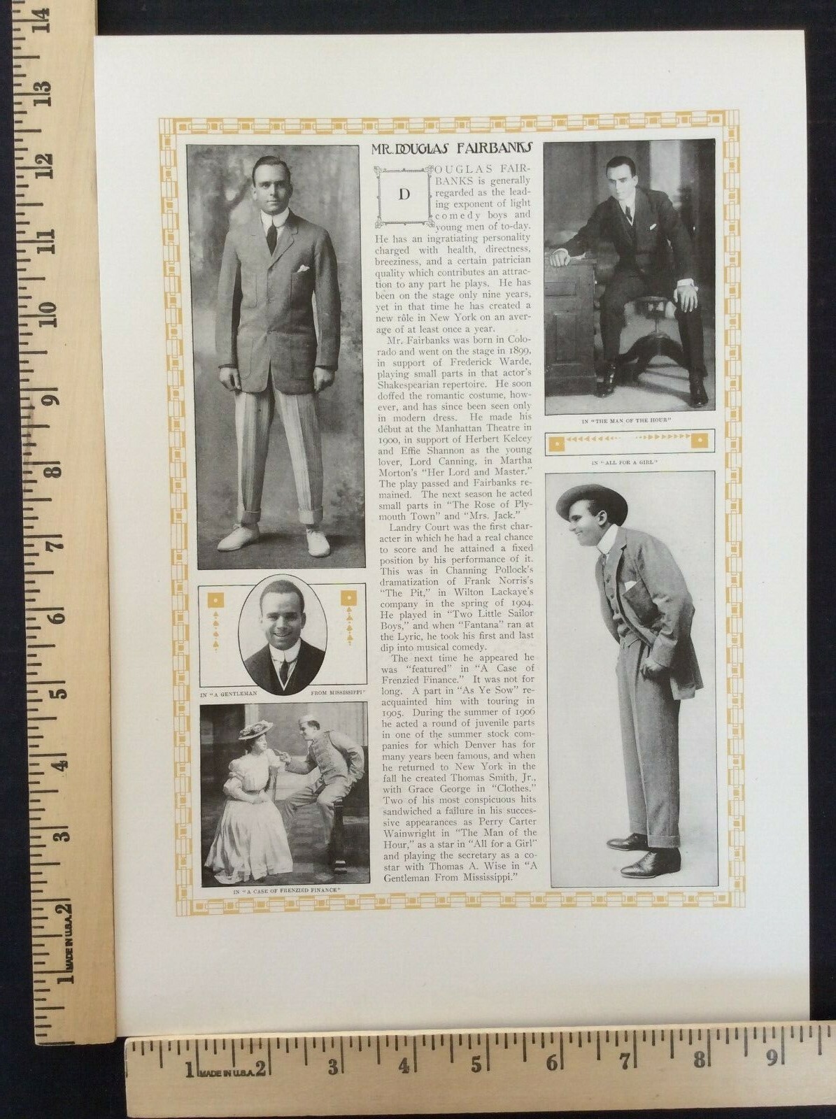 Rare Antique Orig VTG 1910 Douglas Fairbanks B. Kalich Stage Actors Ad Art Print