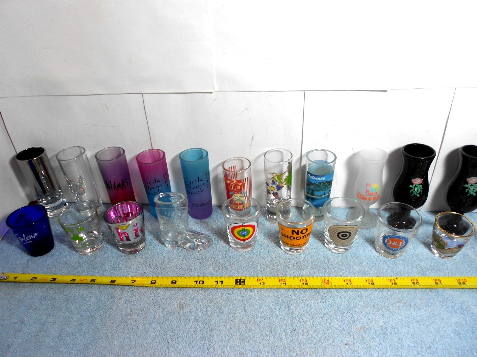 20 PIECE VINTAGE SHOT GLASS COLLECTION PLAYBOY -CHICAGO -TARGET + MORE – L362 B