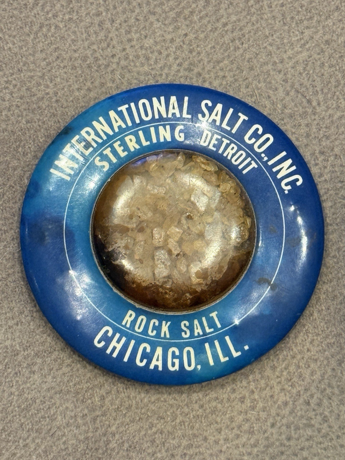 Antique International Salt Co Sterling Rock Salt Paperweight Mirror Early 1900s