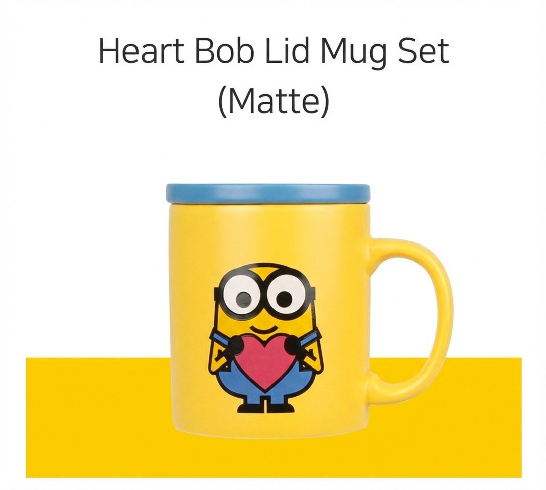 Cute Minions Heart Bob Ceramic Mug with Lid 12oz Yellow Cup
