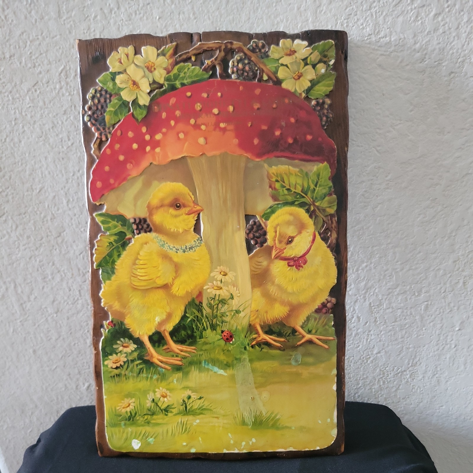 Antique 1906 Cayucos CA Calendar Plaque Easter Chicks Mushroom Donati Righetti