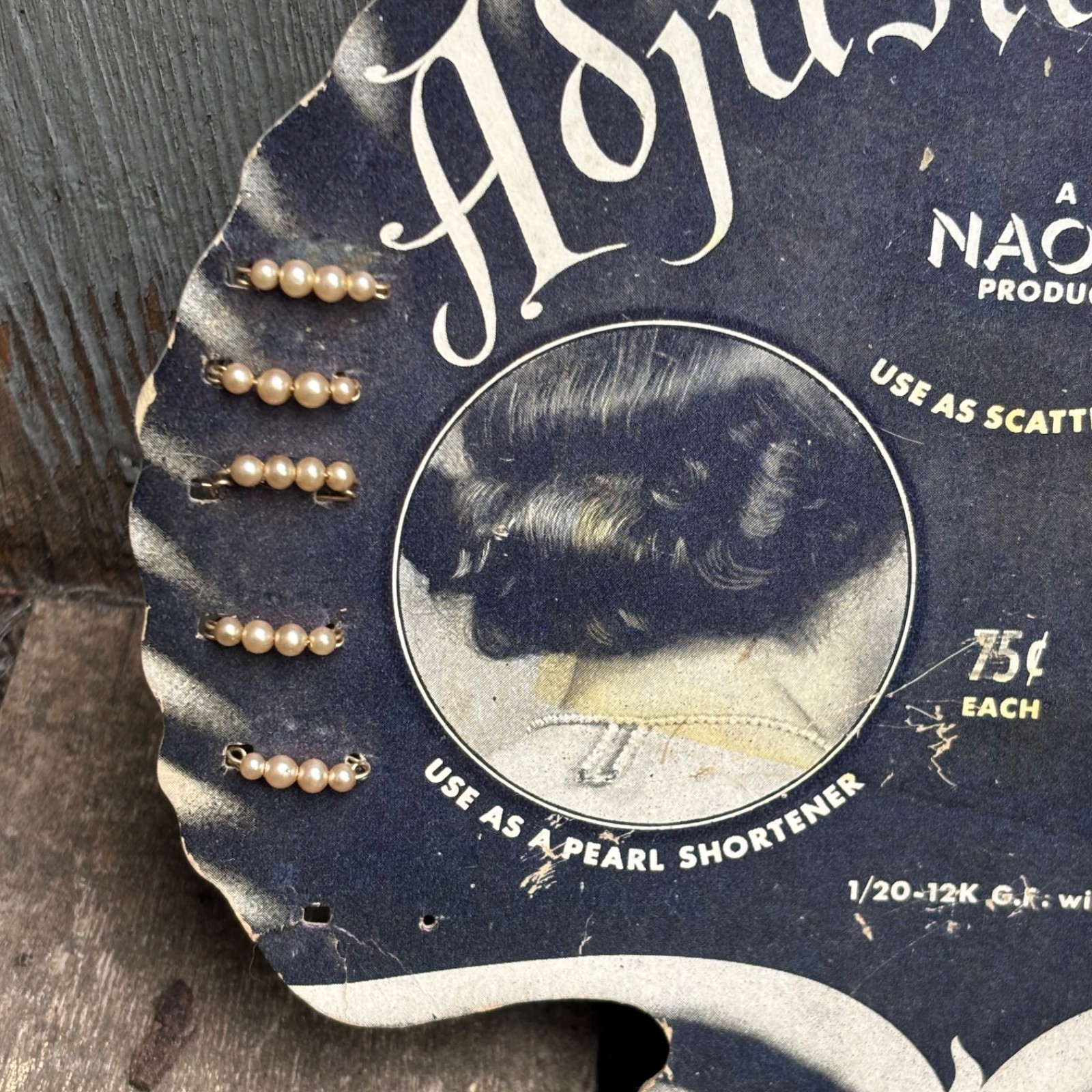 Ca. 1915 NAOMI ADJUSTA PEARL 12K GF GOLD & PEARL Jewelry Store Display Sign