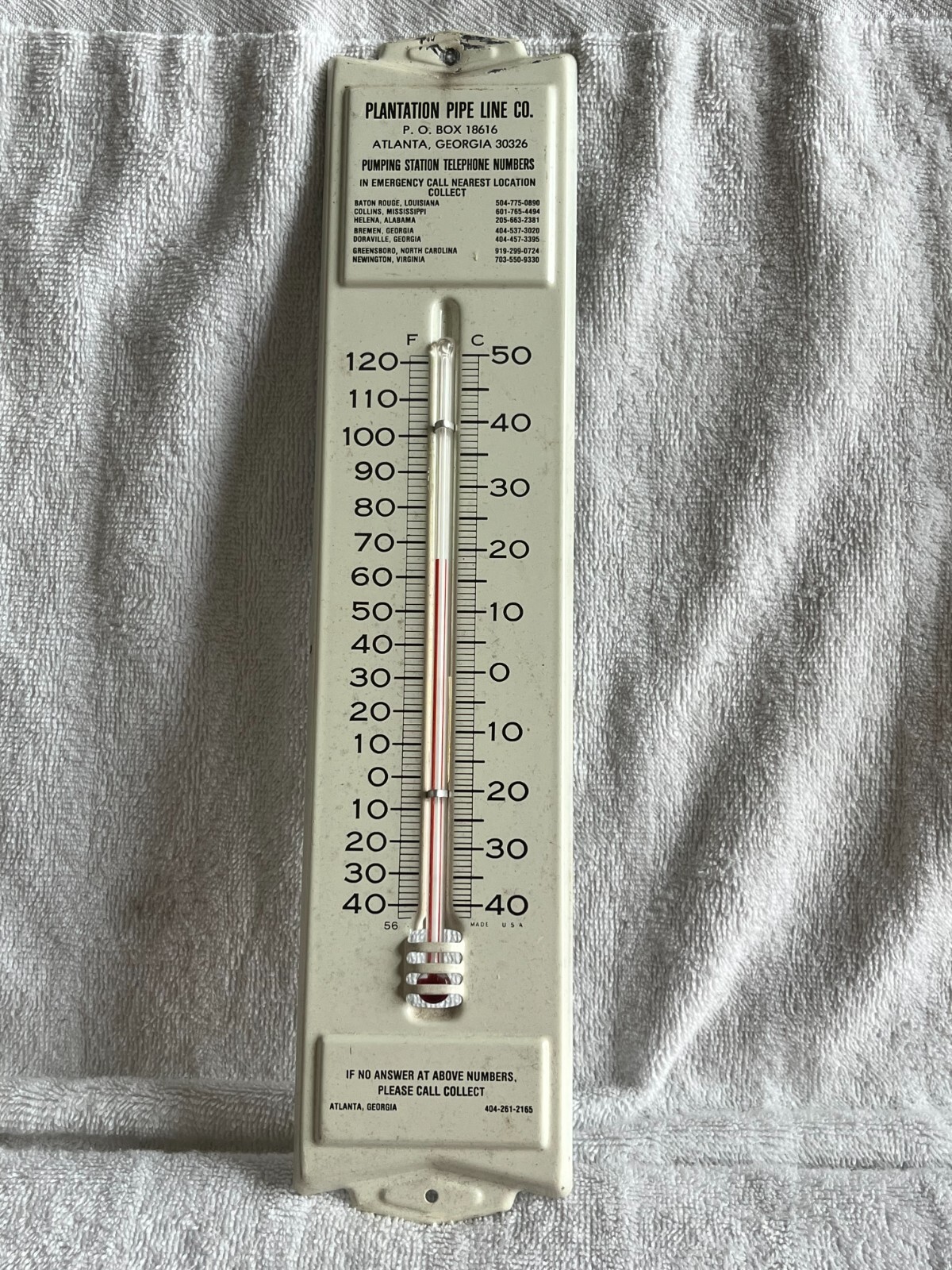 VTG PLANTATION PIPE LINE CO. ATLANTA GEORGIA ADVERTISING 12.75″ WALL THERMOMETER